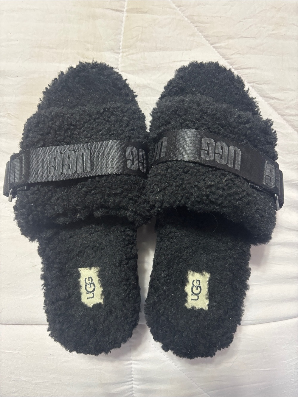 UGG Black Sherpa Slide with Branded Strap